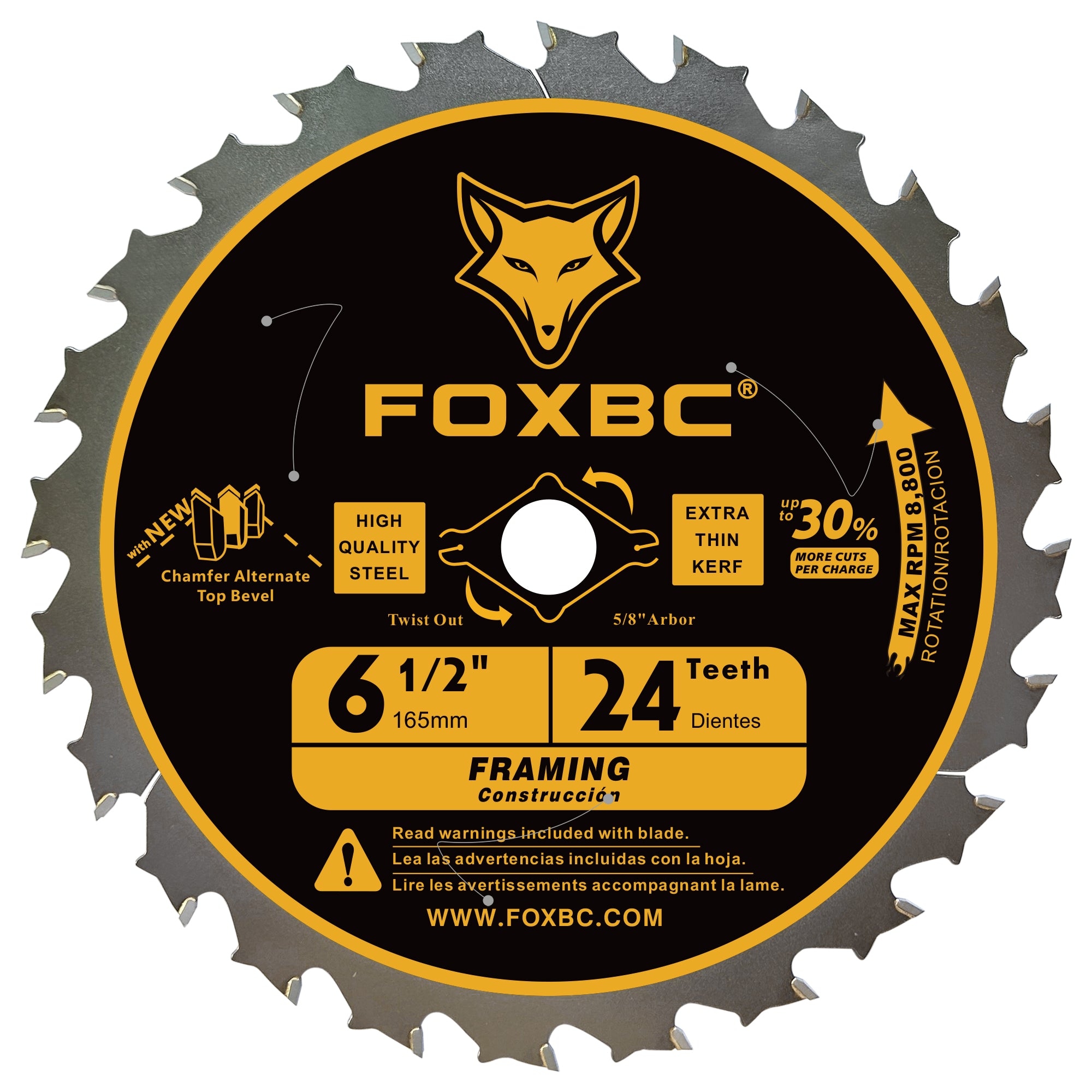 FOXBC 6-1/2 inch Circular Saw Blade 24T 60T Combo Pack, Wood Cutting, Thin-Kerf with 5/8" Arbor