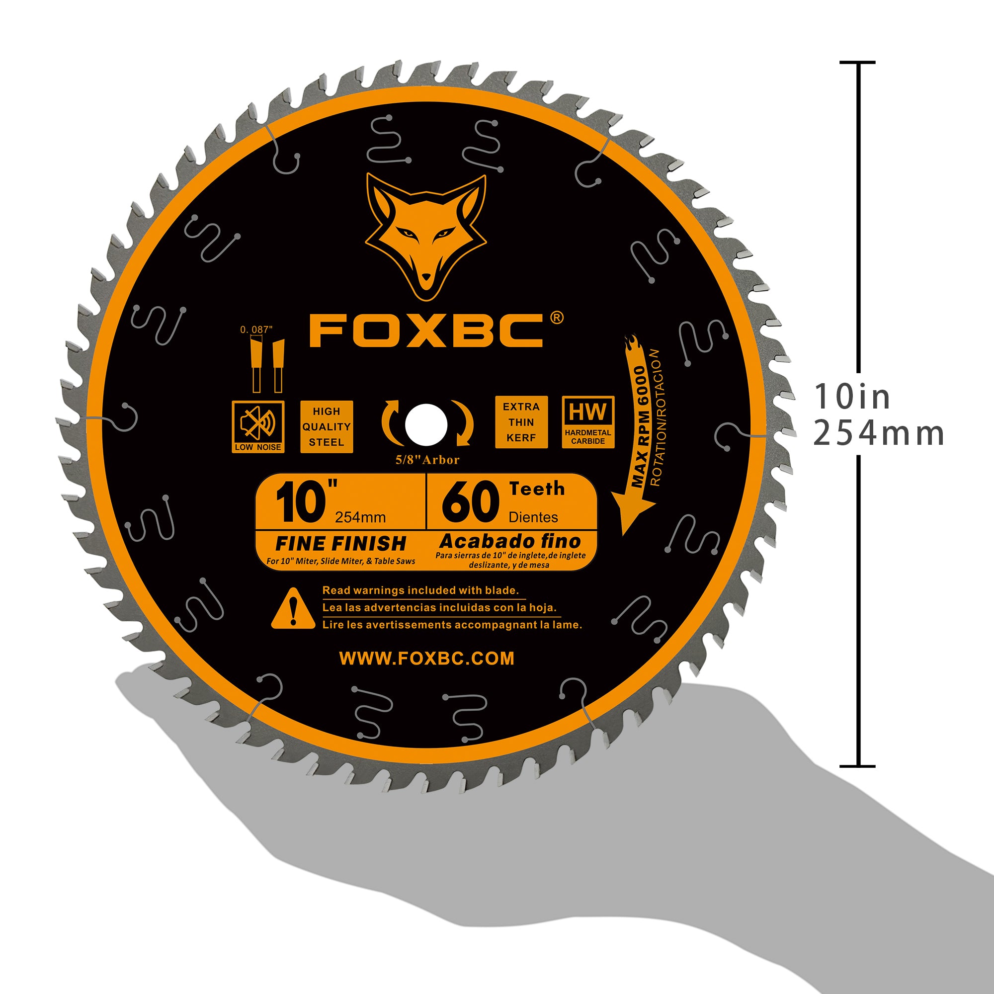 FOXBC 10-Inch Miter/Table Saw Blades 60-Tooth, Thin Kerf Fine Finish Crosscut Blade