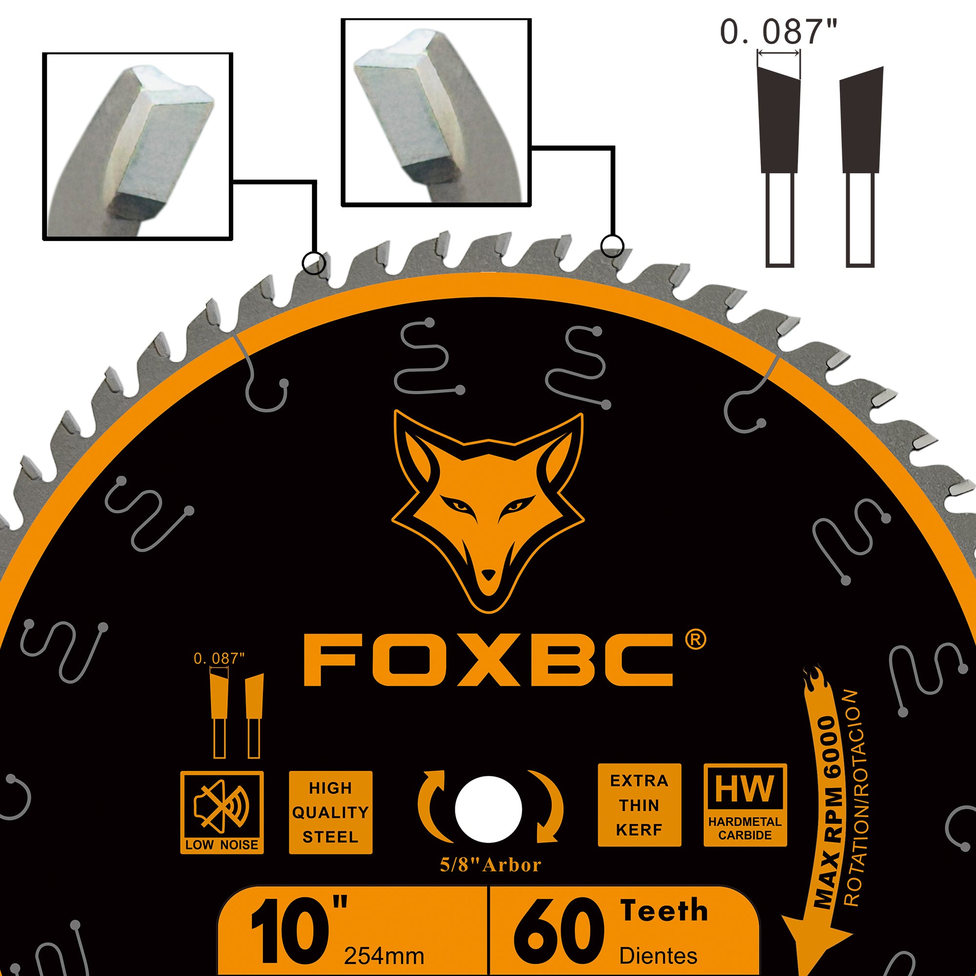 FOXBC 10-Inch Miter/Table Saw Blades 60-Tooth, Thin Kerf Fine Finish Crosscut Blade