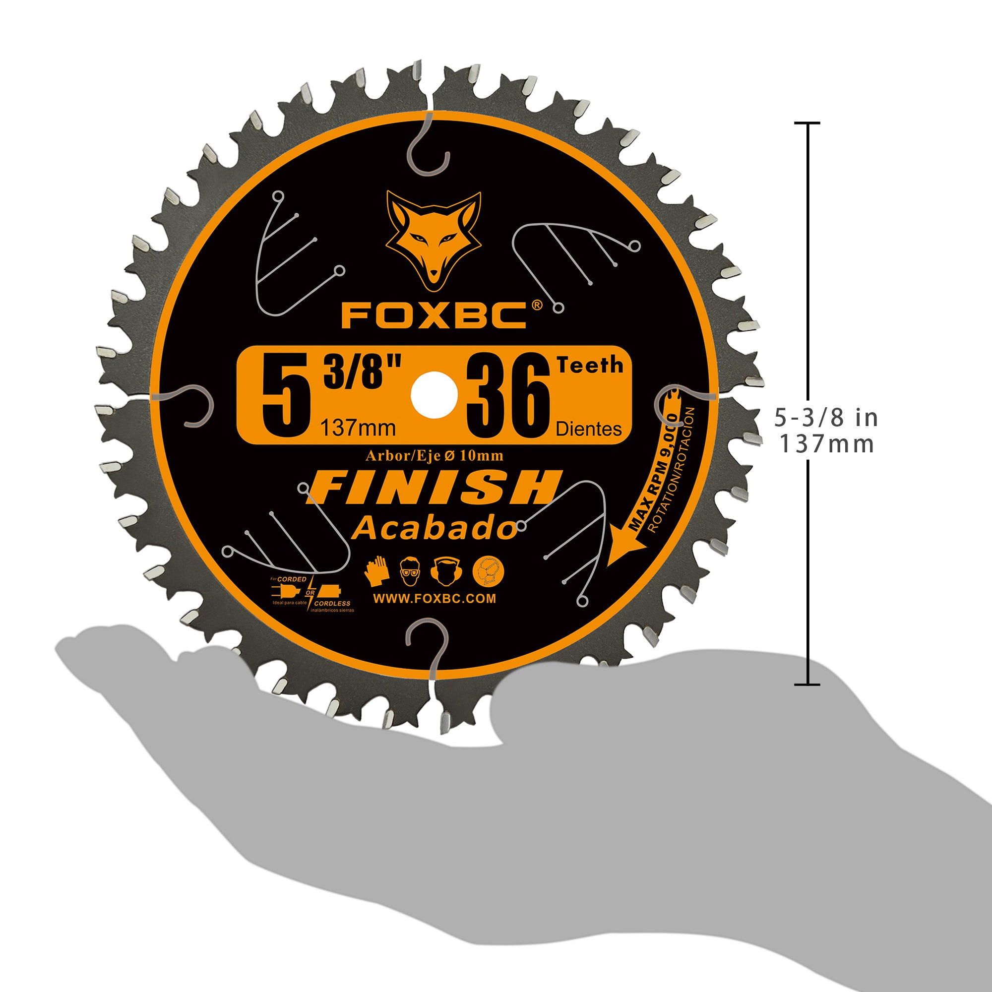 FOXBC 5-3/8 Inch Carbide Circular Saw Blade 36 Tooth Trim Finish Wood with 10mm Arbor
