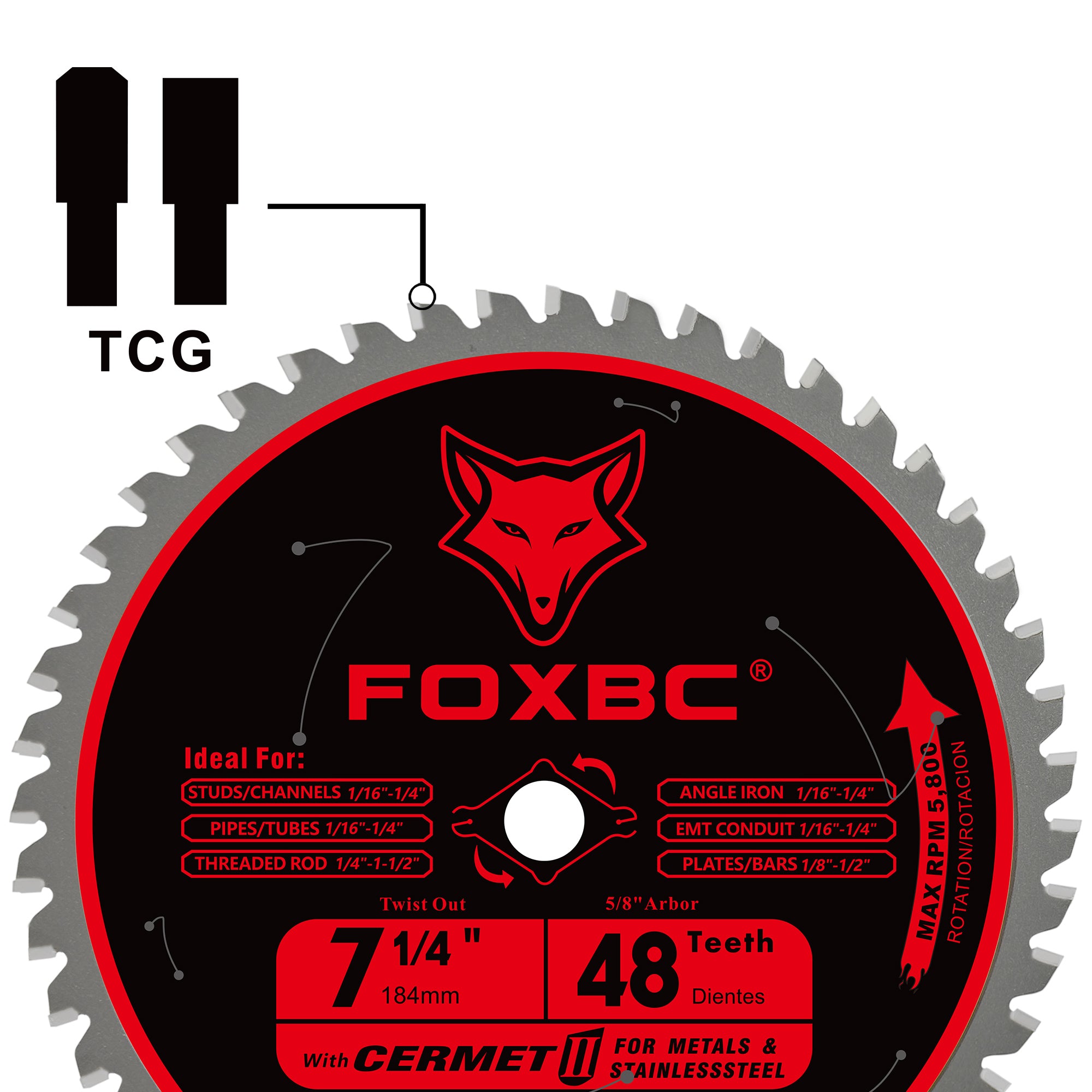FOXBC 7-1/4 inch 48 Teeth Circular Saw Blade for Metal and Stainless Steel Cutting, Replacement for Diablo D0748CF Ceramic Carbide Saw Blade