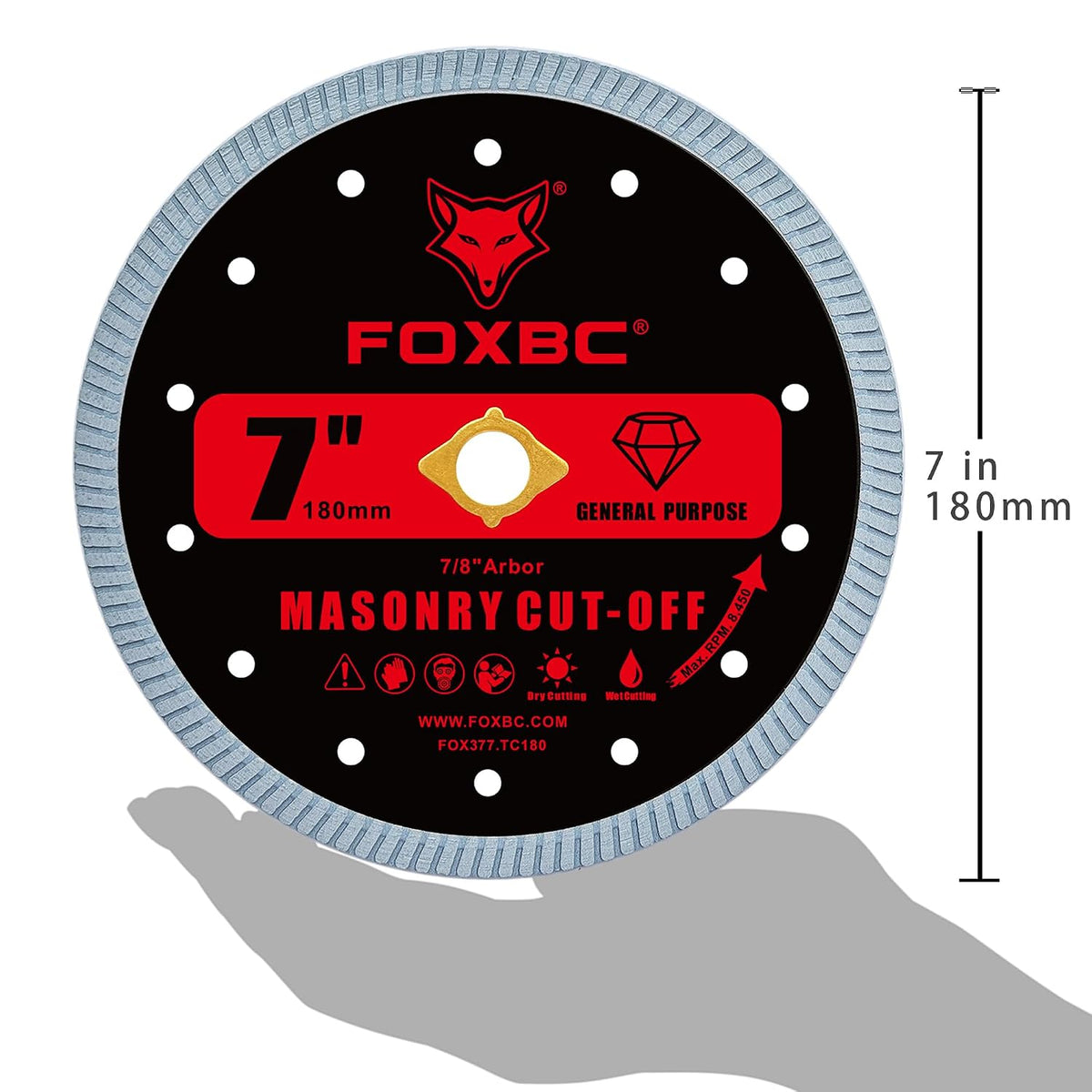 FOXBC 7 Inch Diamond Blades Turbo Masonry & Concrete Cut-Off Disc for Angle Grinder, 7/8-Inch Arbor - 2 Pack