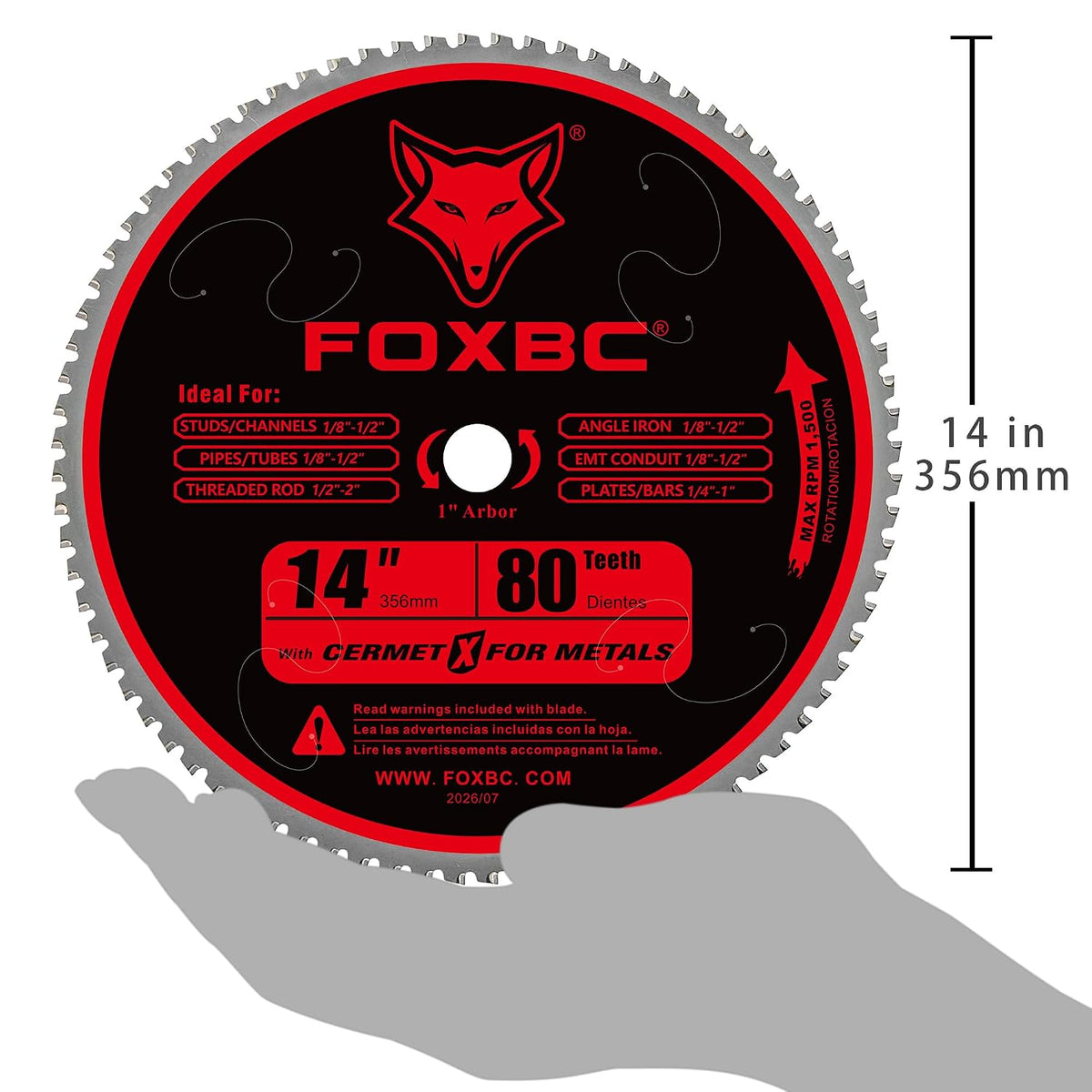 FOXBC 14 Inch Metal Steel Cutting Chop Saw Blade with Thin Metal, 80 Teeth 1500 Max RPM ,Cermet Blades Compatible with S14CPS, S15CPS, S355MCS, S355CPSL, S380CPS, EVOSAW380