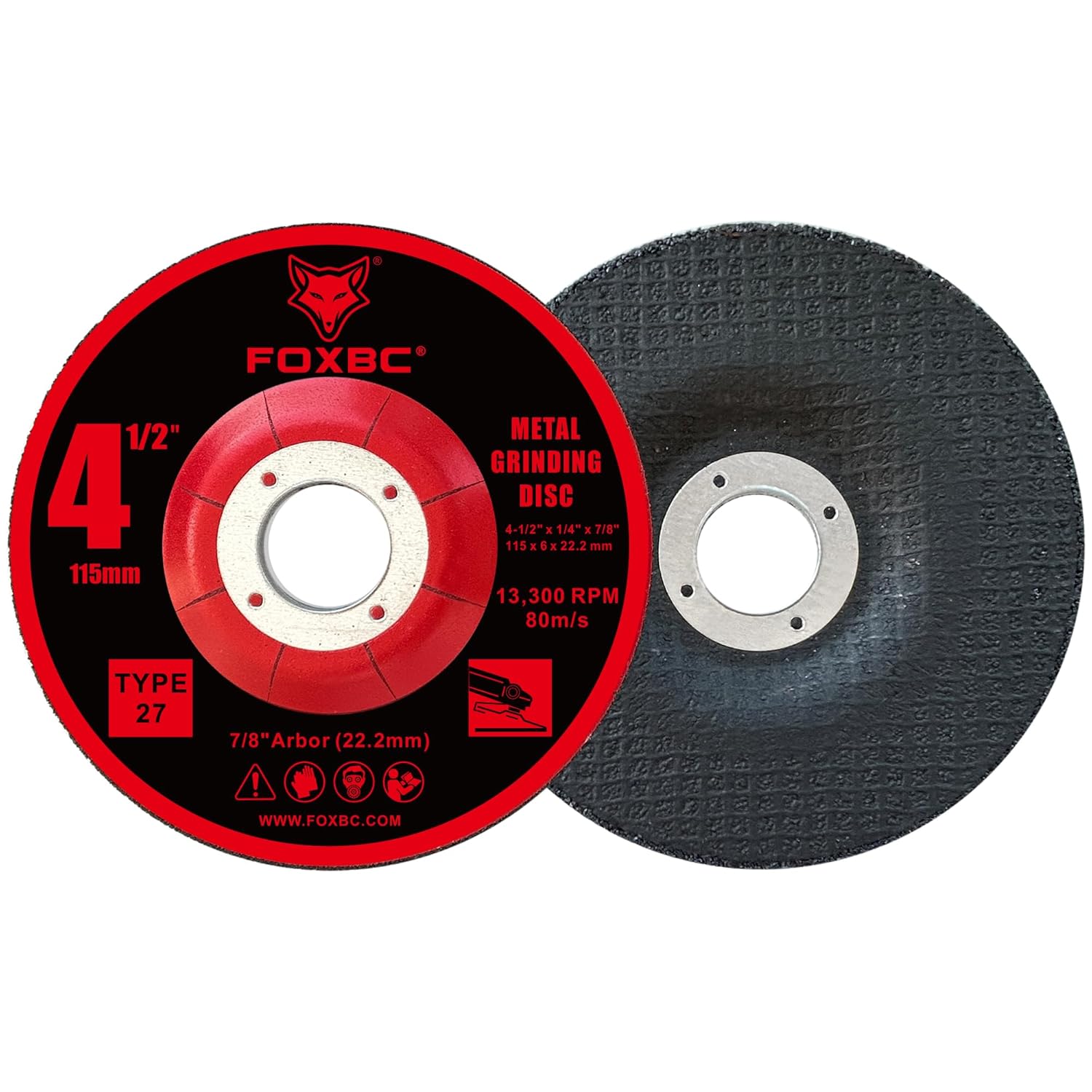 FOXBC 4-1/2 Inch Grinding Disc for Angle Grinder, Aluminum Oxide Grinding Wheel for Metal & Stainless Steel, Type 27, Depressed Center 4-1/2" x 1/4" x 7/8" - 25 Pack