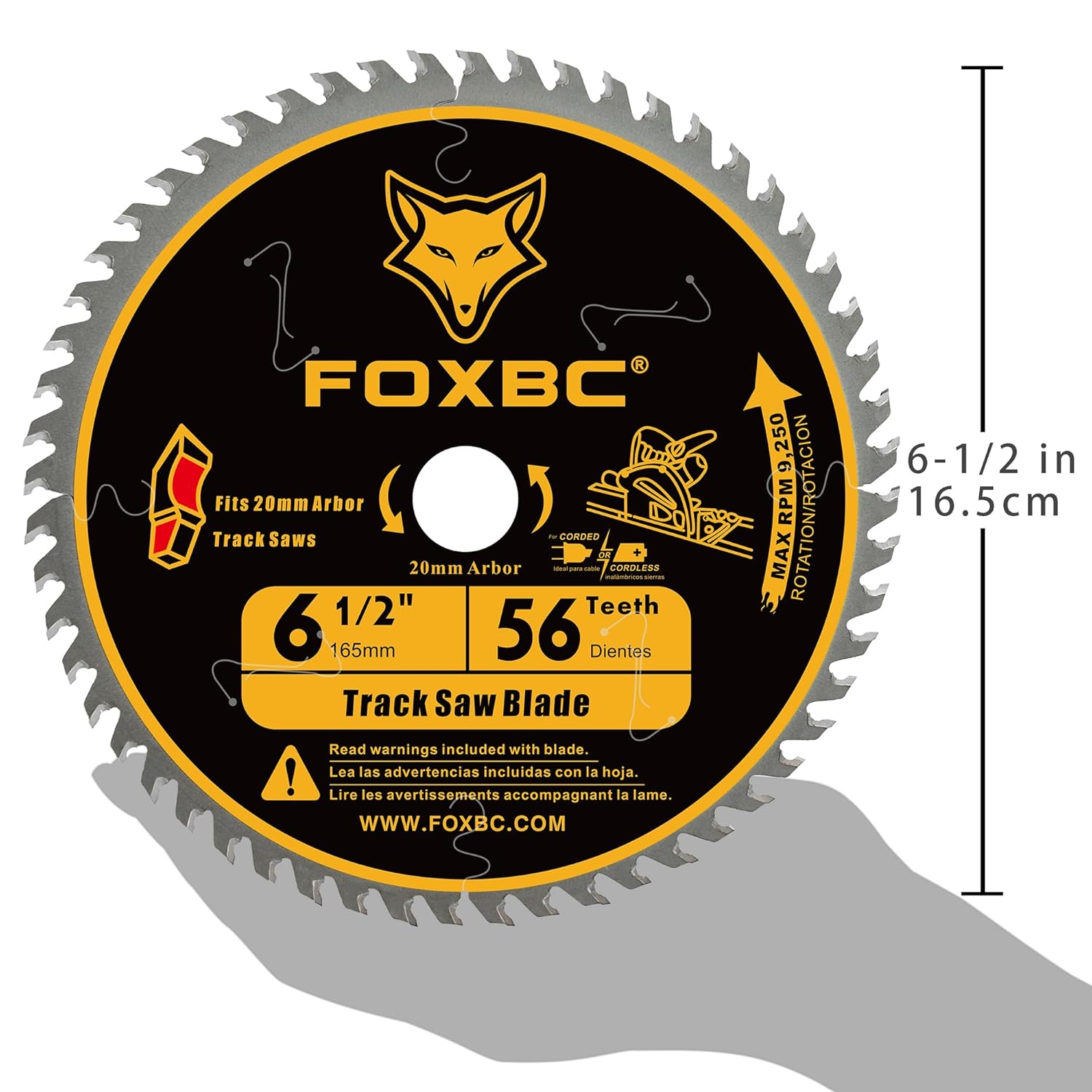 FOXBC 6-1/2 Inch Track Saw Blade 20mm Arbor 56T for Makita Plunge Saw Blade, DeWalt Track Saw, Wood Cutting, 165mm, Kerf 1.8mm