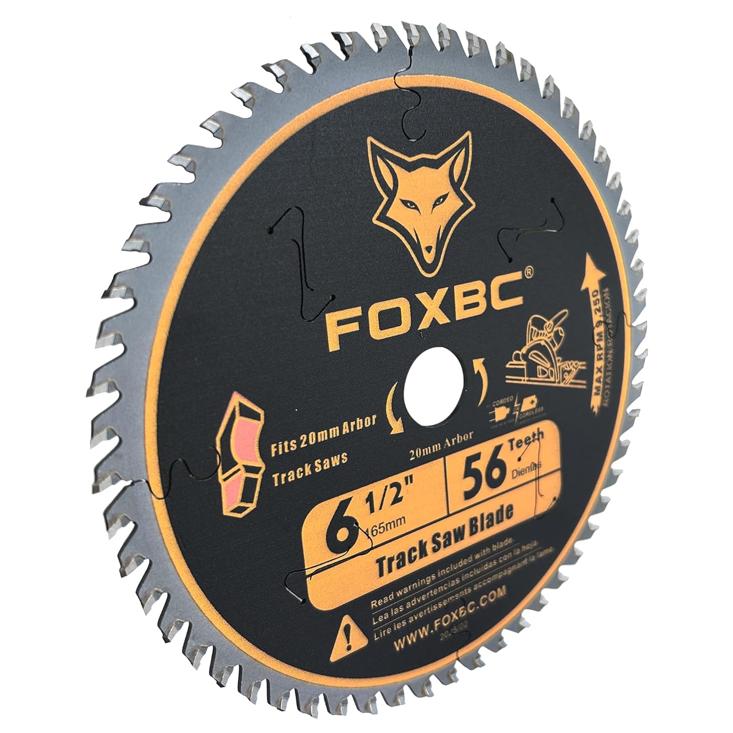 FOXBC 6-1/2 Inch Track Saw Blade 20mm Arbor 56T for Makita Plunge Saw Blade, DeWalt Track Saw, Wood Cutting, 165mm, Kerf 1.8mm