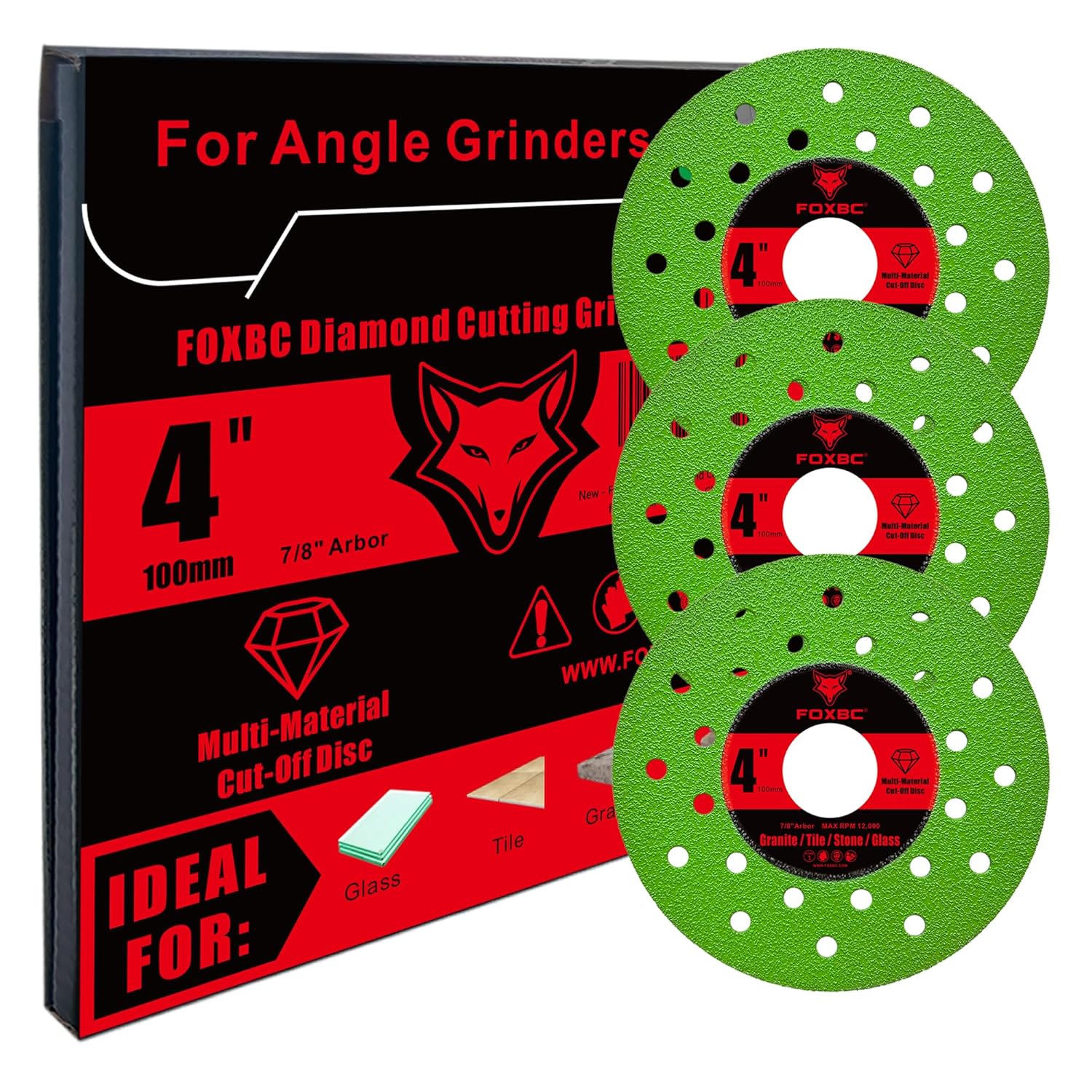 FOXBC 4 inch Diamond Rock Slab Grinding Cut Off Multi-Material Disc for Angle Grinder, for Granite, Marble, Tile, Stone, Glass, 7/8" Arbor - 3 Pack