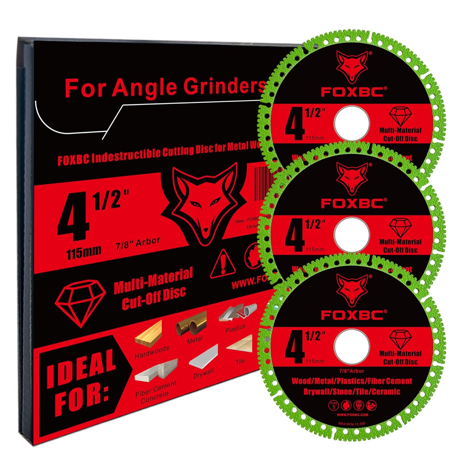 FOXBC 4-1/2 Inch Indestructible Multi-Material Cut Off Disc for Angle Grinders, 7/8" Arbor - 3 Pack