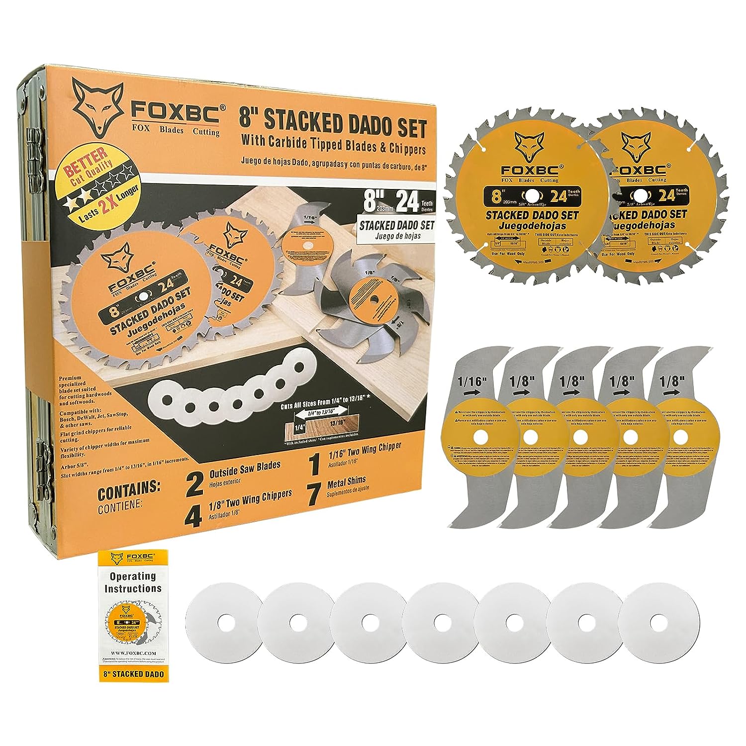 Torrix 10-Inch Stacking Dado Blade Set – 24-Tooth, 5/8 Arbor, 23-Piece Kit With Adjustable Widths For Smooth Dados & Grooves