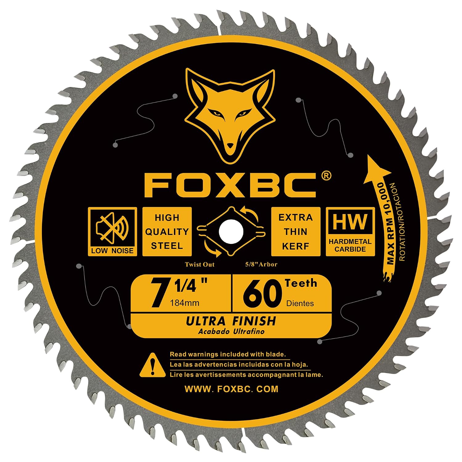 FOXBC 7-1/4 inch Circular Saw Blade for Wood, 60-Tooth, Ultra Fine Finish - 2PK