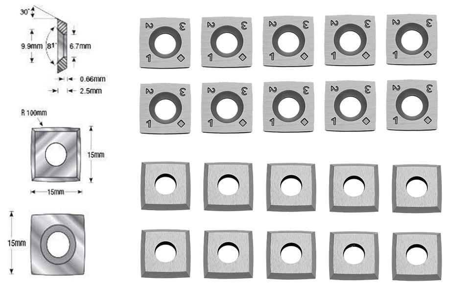 FOXBC 15mm Carbide Inserts 4"R Indexable for All Byrd Shelix Planer Cutterhead, Replacement for Byrd KN400, 10 Pack