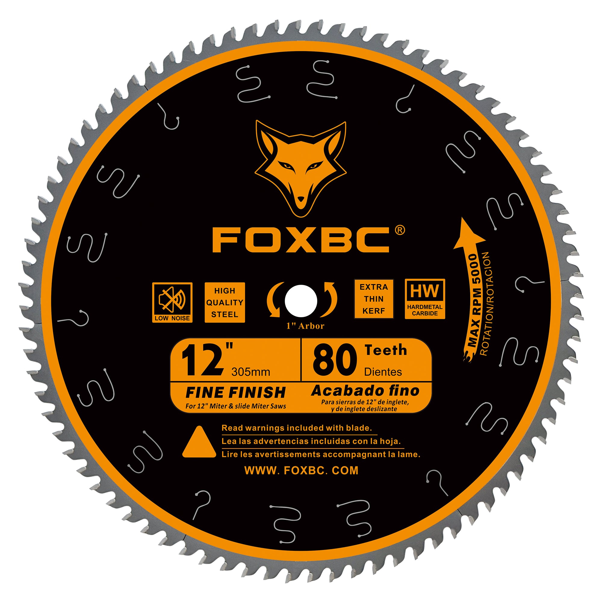 FOXBC 12-Inch Miter Saw Blade 80-Tooth, Crosscutting, Tungsten Carbide