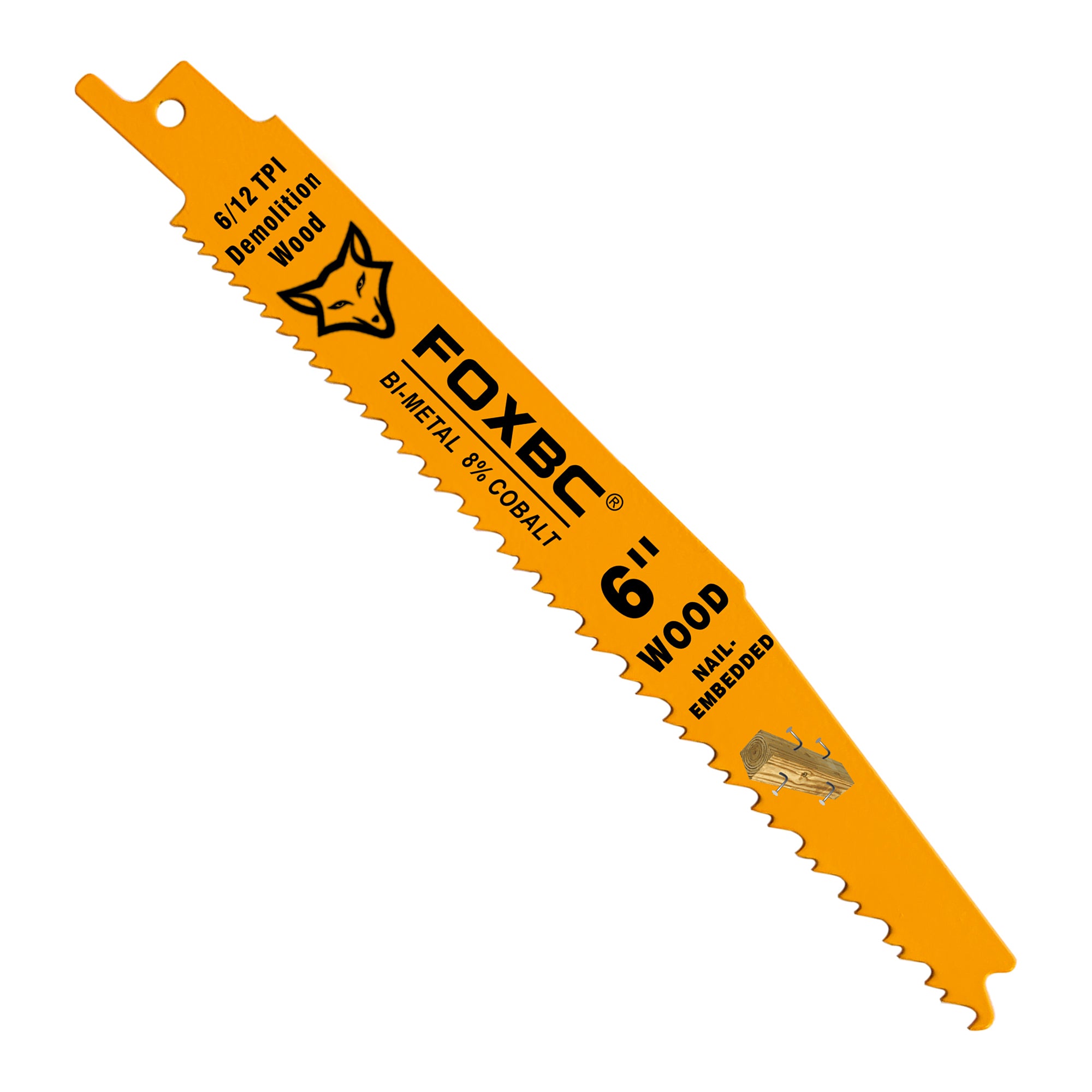 FOXBC 6 Inch 6/12 TPI Demolition Wood Reciprocating Saw Blades for Nail-Embedded, Bi-Metal, 25-Pack