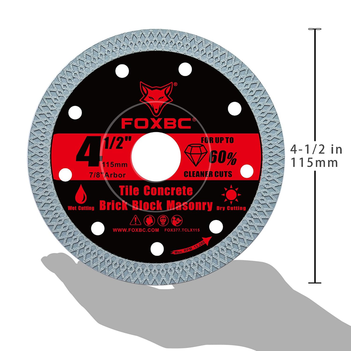 FOXBC 4-1/2 Inch Diamond Tile & Masonry Cut-Off Disc, 7/8" Arbor, 3 Pack
